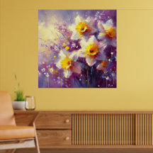 Impressionista Daffodil Floral Purple Yellow Art