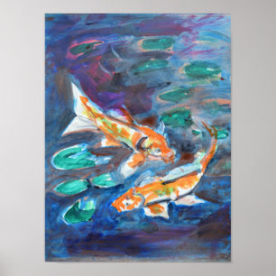Poster Impressionista do Lago de Koi Místico