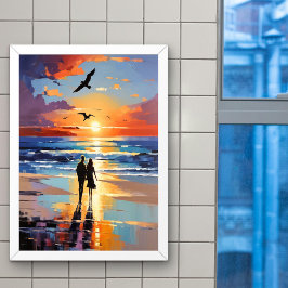 Póster Impressionista do Sunset Stroll Cena Romântica de 