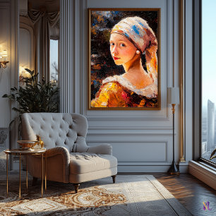 Poster Impressionista inspirou moça com uma pérola