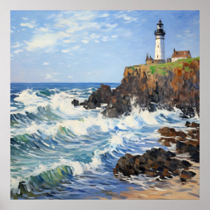 Poster Impressionista Pintura De Farol Em Terra Costeira