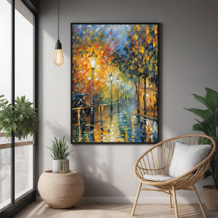 Póster Impressionista Romântico Rainy Evening Street