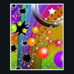 Poster, Impressões - BIG BANG BLACK HOLES POP ART<br><div class="desc">Uma ilustração de Pop de Arte Cósmica BIG BANG com planetas,  estrelas e buracos negros explodindo. Eu usei este gráfico nas minhas 'Capas de Arte Pop' para o Halloween! Sinta-se livre para inserir uma foto favorita e personalizar!</div>