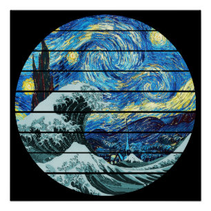 PÓSTER IMPRESSONISMO NOITE ESTRELADA ONDA DE KANAGAWA ART