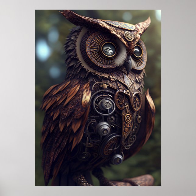 Poster Impressora a Arte Digital Steampunk Owl (Frente)