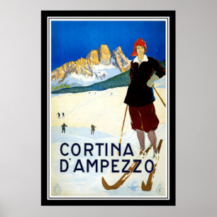 Póster Imprima o ` retro Ampezzo da cortina d do viagem