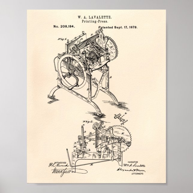 Poster Imprimindo Imprensa 1878 Patent Art Old Peper (Frente)
