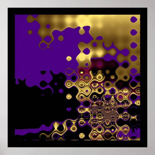 Poster Imprimir Resumo Abstrato Ouro Derretido em Roxo &  (Frente)