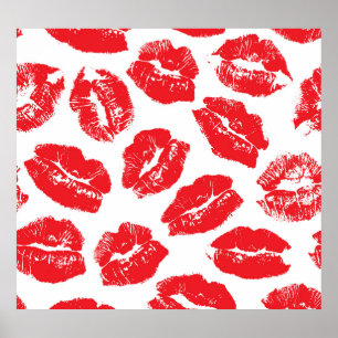 Poster Imprint Kiss Red Lábios: Vintage sem costura