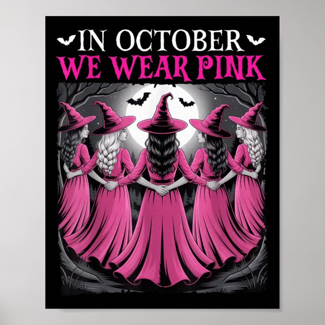Poster In October We Wear Nk Witch Halloween Breast Cance (Frente)