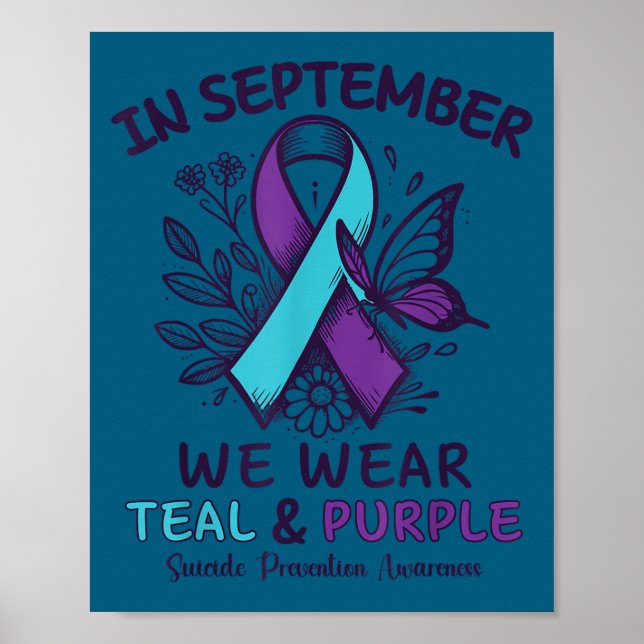 Poster In September We Wear Teal Purple Ribbon Suicide Pr (Frente)