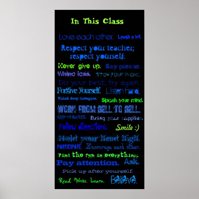Poster In This Class, Love each other., Laugh a lot., ... (Frente)