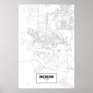 Póster Incheon, Coreia do Sul (preto no branco)