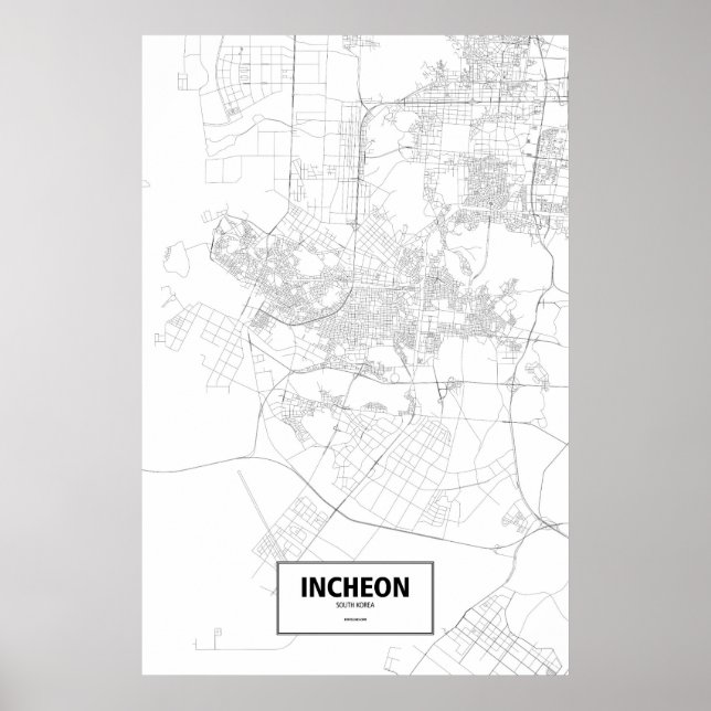 Póster Incheon, Coreia do Sul (preto no branco) (Frente)