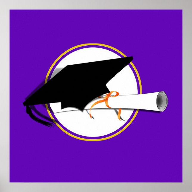 Póster Inclinação do Formando com cores de escola roxa e  (Frente)