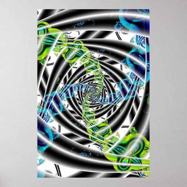Poster Incompleto | Arte Fractal Azul e Verde (Frente)