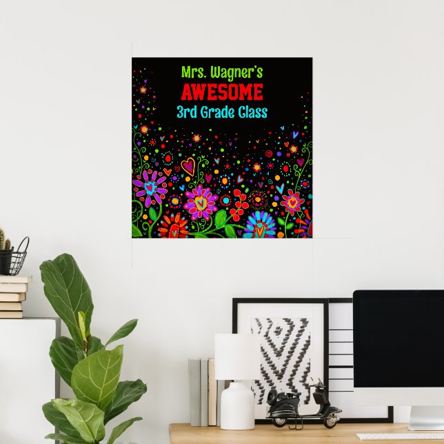 Poster Incrível Classe Colorida Floral Personalizada (Escritório em casa)