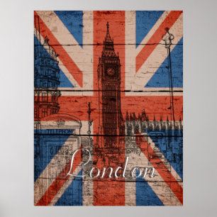 Póster Incrível e legal moda, madeira velha grunge U.k. S