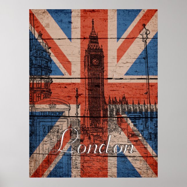 Póster Incrível e legal moda, madeira velha grunge U.k. S (Frente)