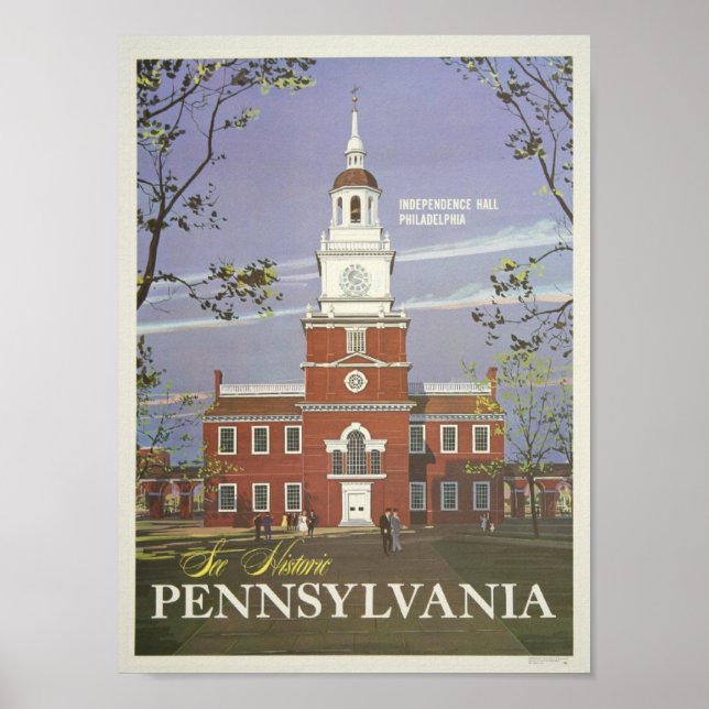 Póster Independence Hall, viagens vintage da Pensilvânia (Frente)