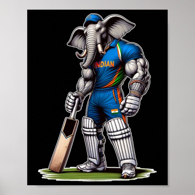 Poster India Elephant Cricket Player Cricketer  (Frente)
