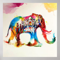 Índia Elephant Viagens vintage Love Watercolor