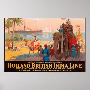 Poster India line, landlord on elephant by the water