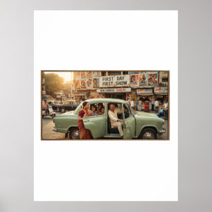 Poster Índia nostálgica dos anos 70: Carro Ambassador