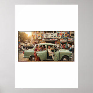 Poster Índia nostálgica dos anos 70: Carro Ambassador