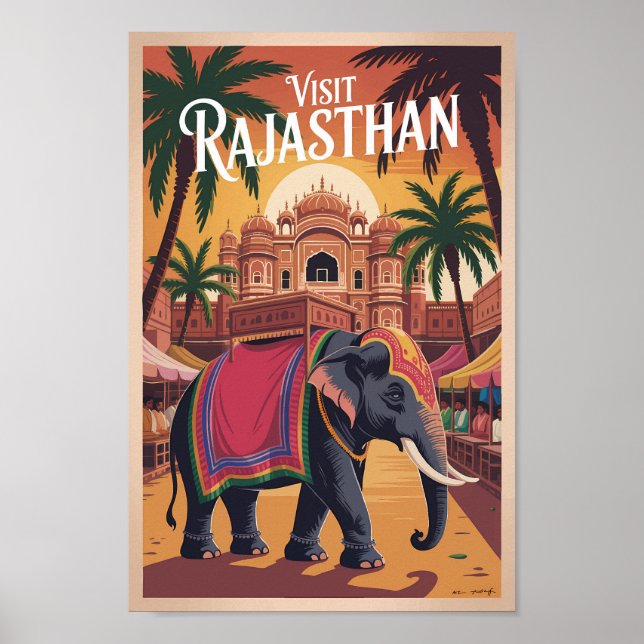 Poster India Rajasthan Illustration Travel Art Vintage (Frente)