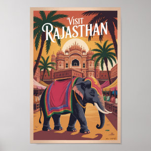 Poster Índia Rajasthan Ilustração Viagem Arte Vintage