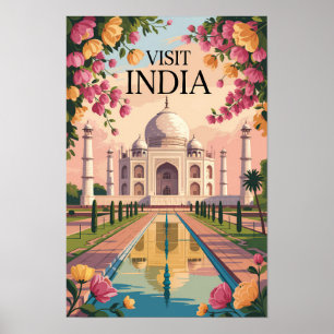 Poster Índia Taj Mahal Ilustração Viagem Arte Vintage