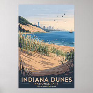 Poster Indiana Dunes Cartaz Vintage do Lago Michigan