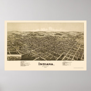 Póster Indiana, PA Panorâmica Mapa - 1900