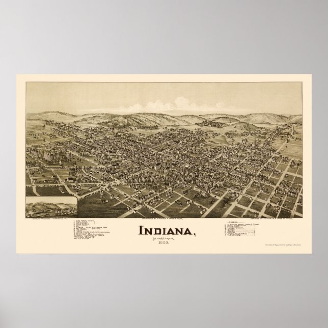 Póster Indiana, PA Panorâmica Mapa - 1900 (Frente)