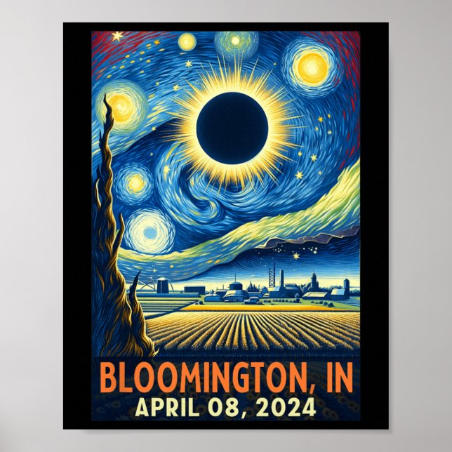 Poster Indiana Total Solar Eclipse 2024 Starry Night (Frente)