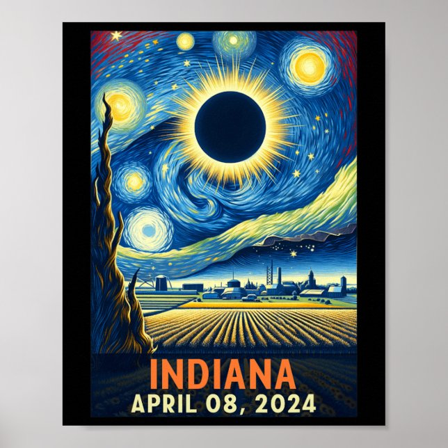 Poster Indiana Total Solar Eclipse 2024 Starry Night Van (Frente)