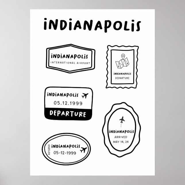 Poster Indianápolis - Coleção de Carimbo de Viagem (Frente)