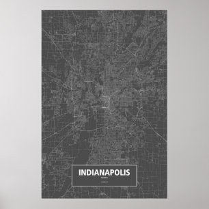 Póster Indianapolis, Indiana (branco no preto)