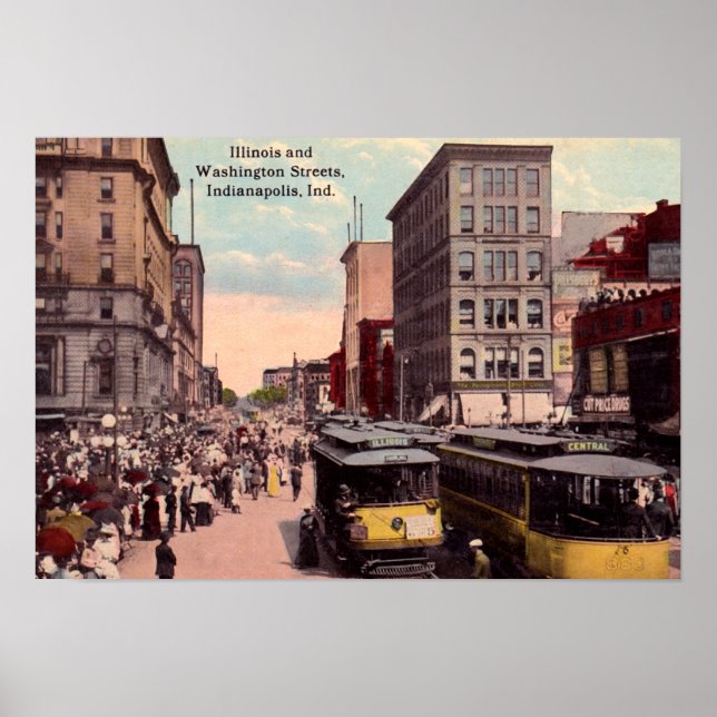 Póster Indianápolis, Indiana Centro View (Frente)