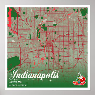 Poster Indianapolis - Mapa da Cidade de Cor de Natal do I