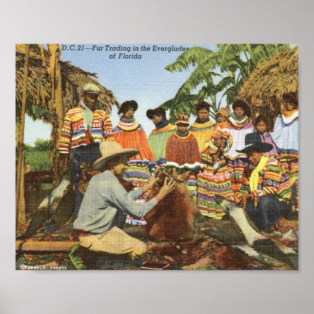 Póster Indianos Seminoles, Comércio de Peles, Everglades  (Frente)