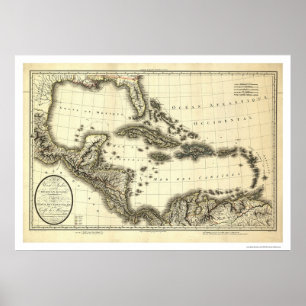Póster Índias Ocidentais & mapa 1806 do Golfo do México