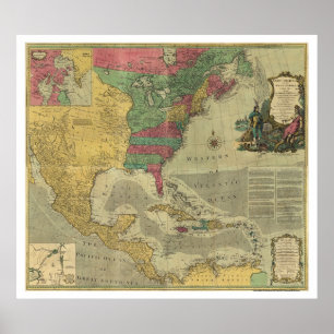 Poster Índias Ocidentais & mapa de America do Norte -