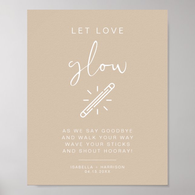Poster ÍNDIE Boho Beige Deixe Amor Brilhar Sinal de Casam (Frente)