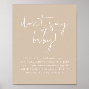 Poster INDIE Boho Earth Toned Beige Don't say Baby Sign