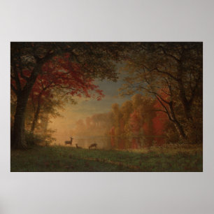 Poster Indígena: Veado por um lago de Albert Bierstadt