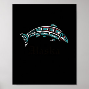 Poster Indígenas Americano Nativo de Pesca de Salmão do