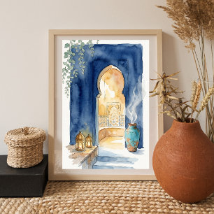 Poster Índigo & Ócre Hammam Marroquino Aquarela