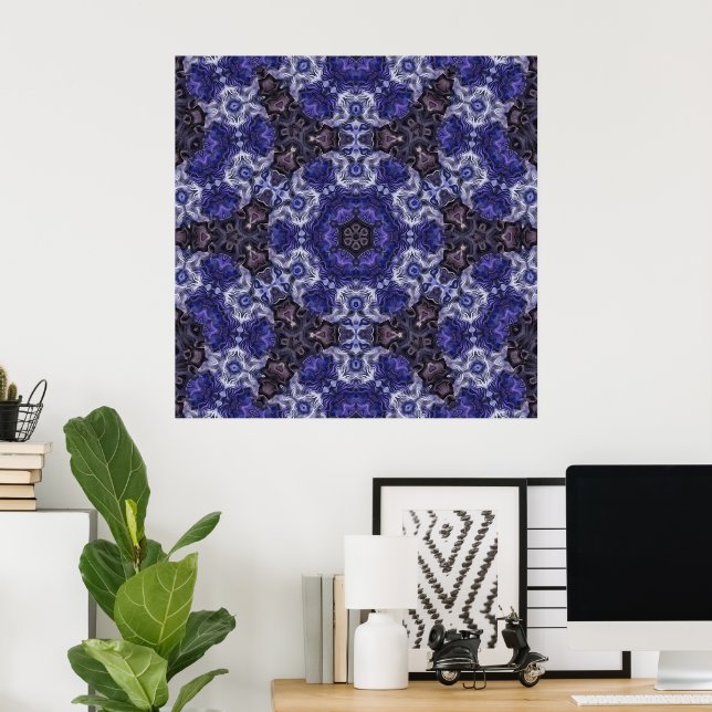Poster Indígo profundo rodopia Mandala com Padrões fluido (Escritório em casa)